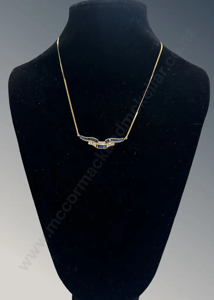 18ct Yellow Gold Diamond and Sapphire Necklace, L45cm, TW7.6gms Image 1++