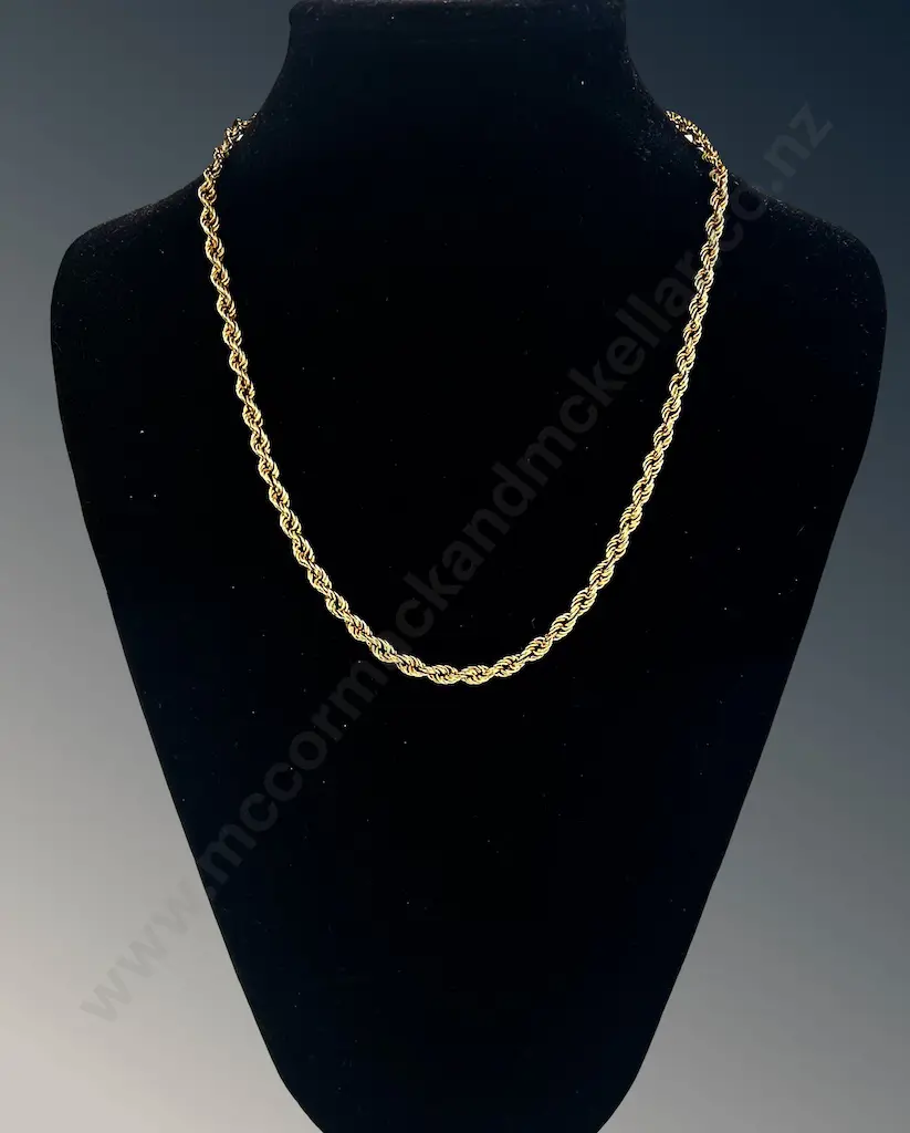 14ct Gold Rope Chain with 9ct Gold Lobster Clasp L50cm, TW14.3gms Image 1++