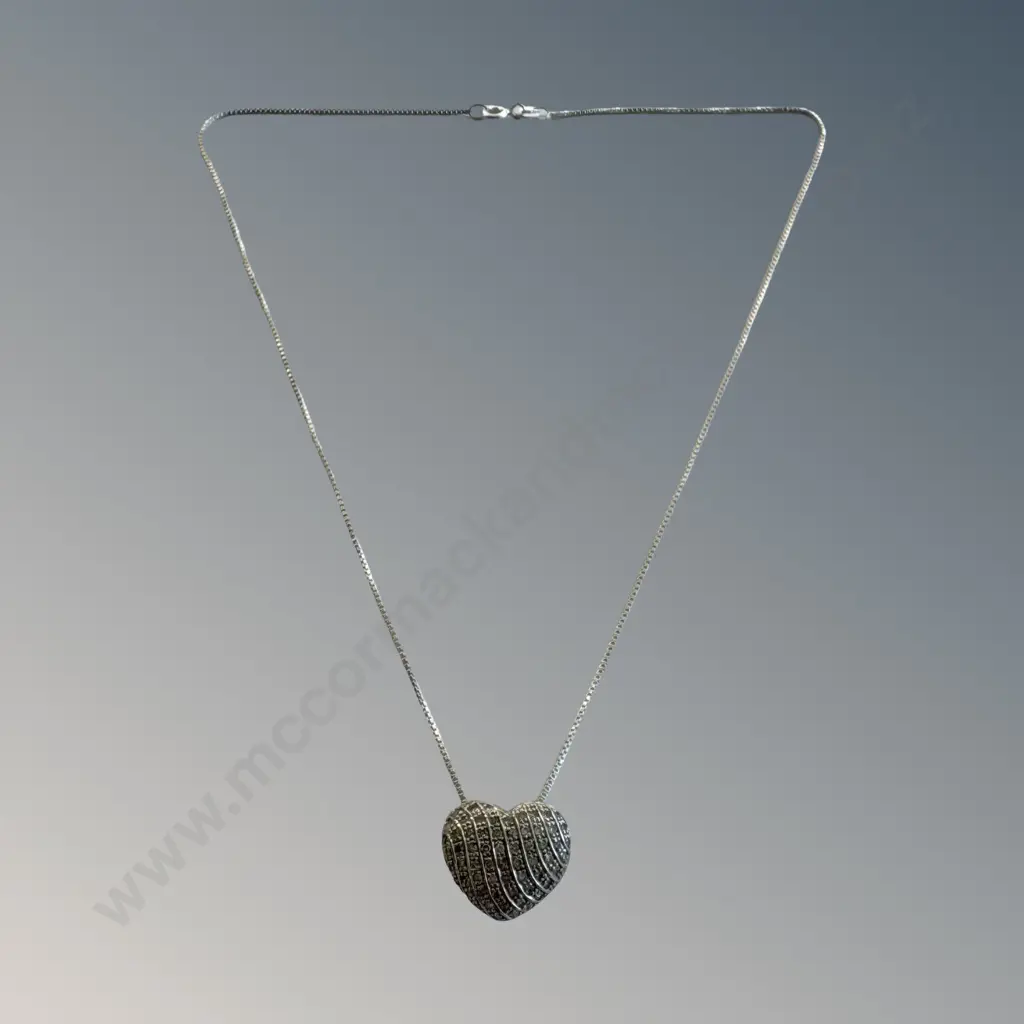 9ct White Gold and Diamond Heart Pendant with Silver Chain, L42cm TW2.2gms (pendant only) Image 1++
