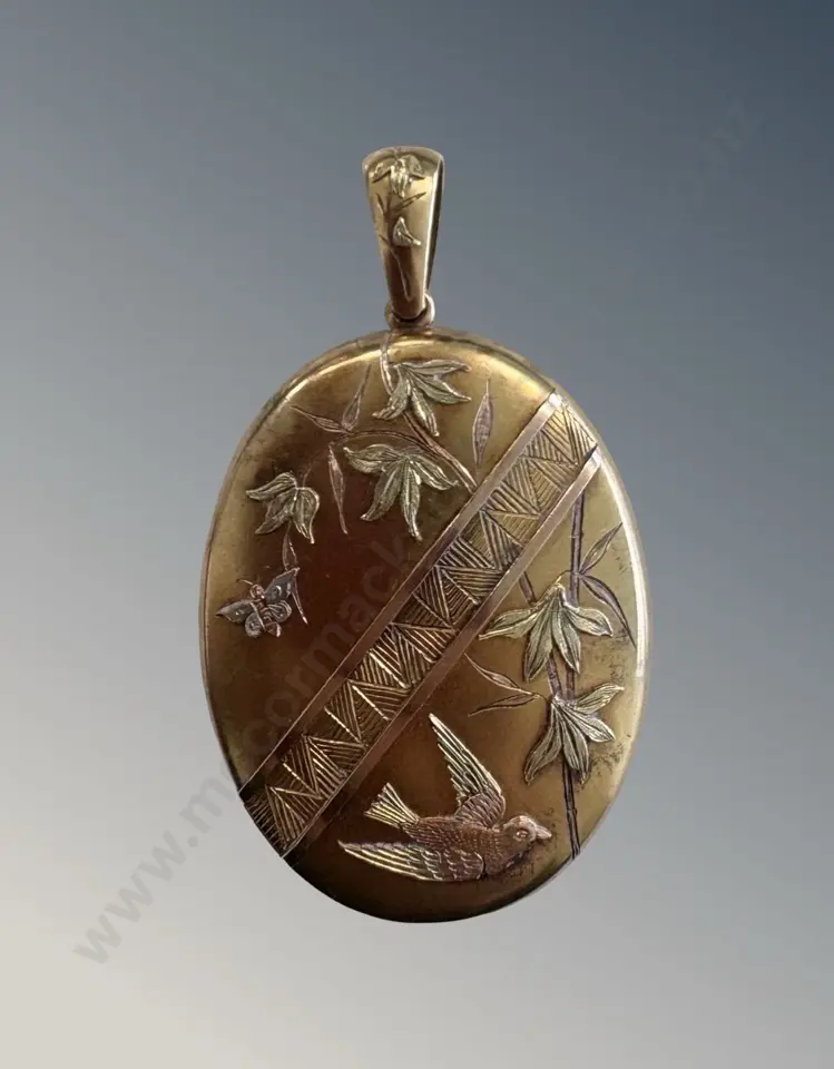 14ct Gold Locket with Applied Leaves, Bird and Butterfly L6cm, TW21.5gms Image 1++