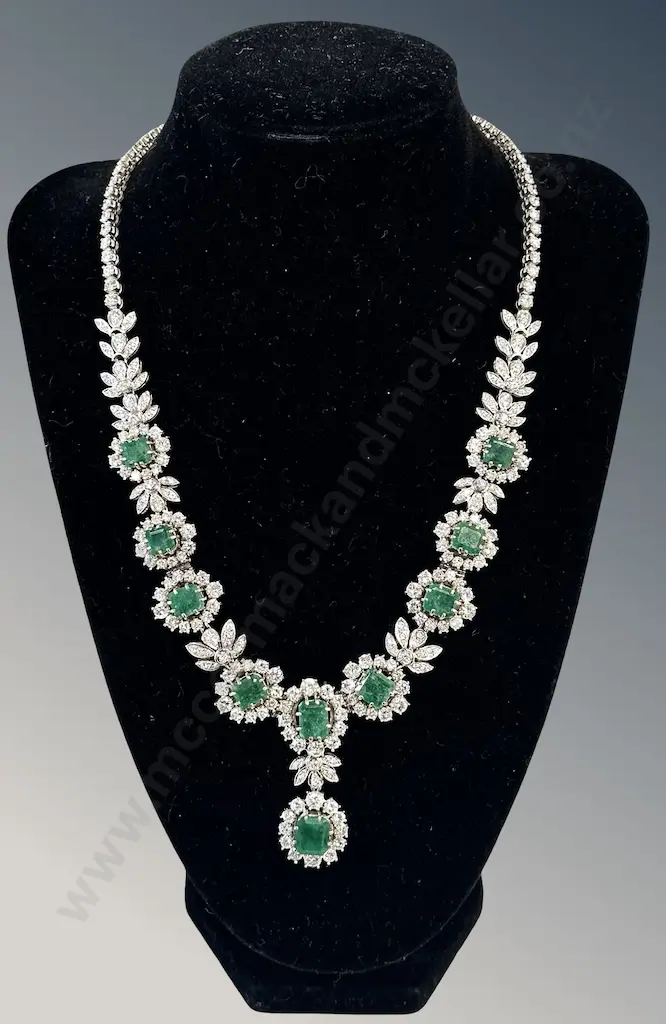 18ct Gold & Platinum Emerald and Diamond Parure Set, Total Gemstone Weight 70.81ct, TW147.22gm,Total Valuation $145,900 Image 1++