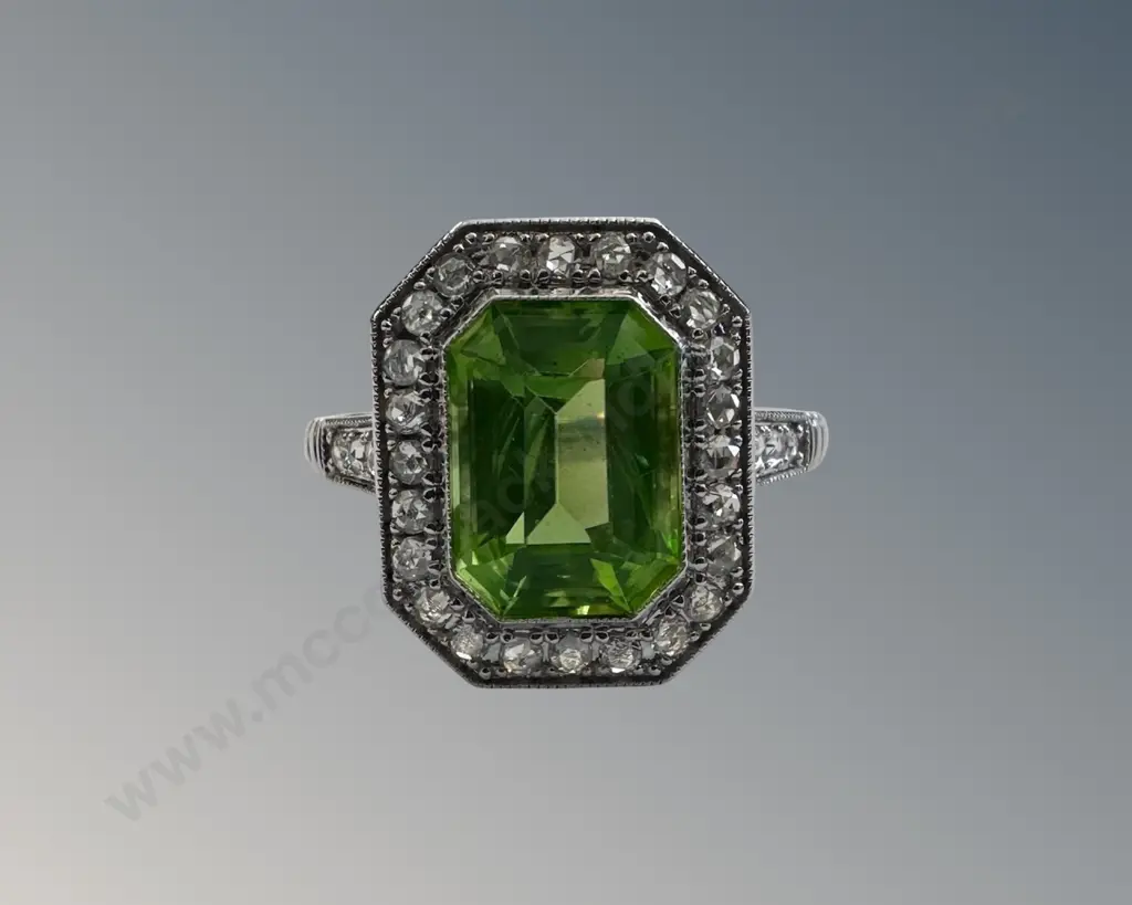 18ct Gold Peridot and Diamond Cluster Ring, Size P, Peridot 3.0ct, TW4.74gms, Valuation $7400 Image 1++