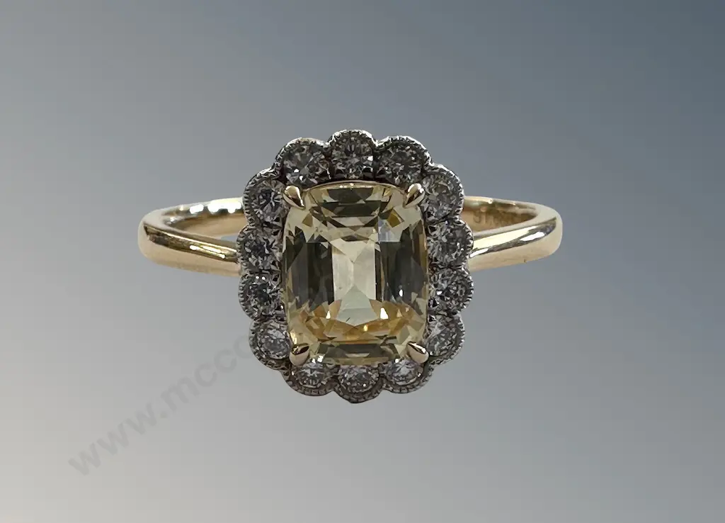 18ct Yellow Gold Sapphire and Diamond Cluster Ring, Size P, Sapphire 1.66ct, TW3.37gms, Valuation $7400 Image 1++