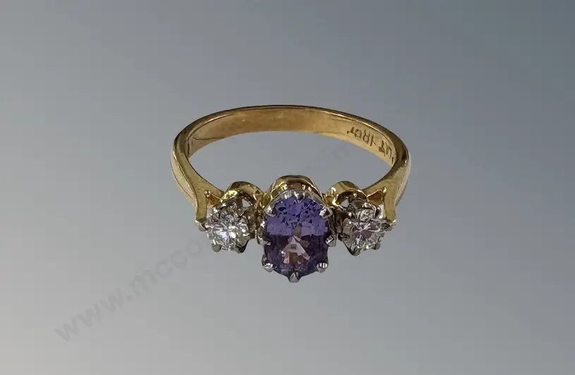 18ct Gold and Platinum Purple Sapphire and Diamond Ring, Size Q, Sapphire .94ct, TW4.91gms, Valuation $6250 Image 1++