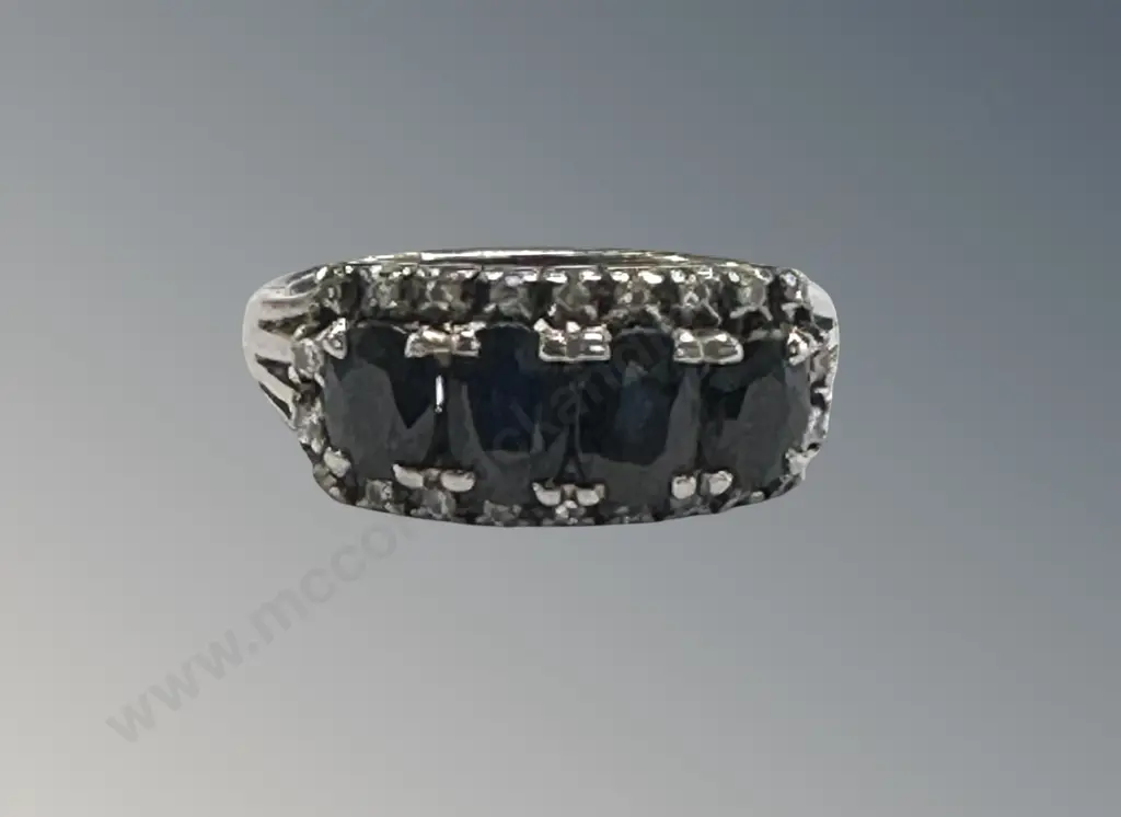 18ct White Gold Sapphire and Diamond Ring, Size M, TW5.3gms Image 1++
