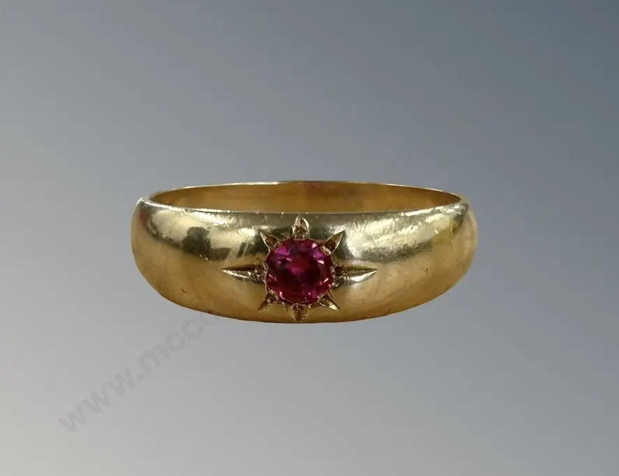 18ct Gold Ruby Starburst Ring, Size N/O, TW4.3gms Image 1++