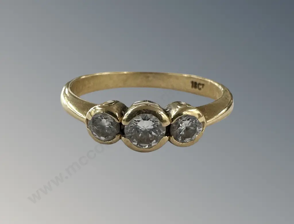 18ct 3 Stone Diamond Ring, Size L, TW3.2gms Image 1++