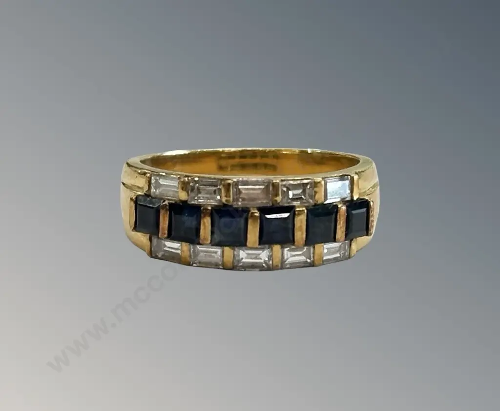 18ct Gold Sapphire and Diamond Ring, Size M, TW6.7gms Image 1++