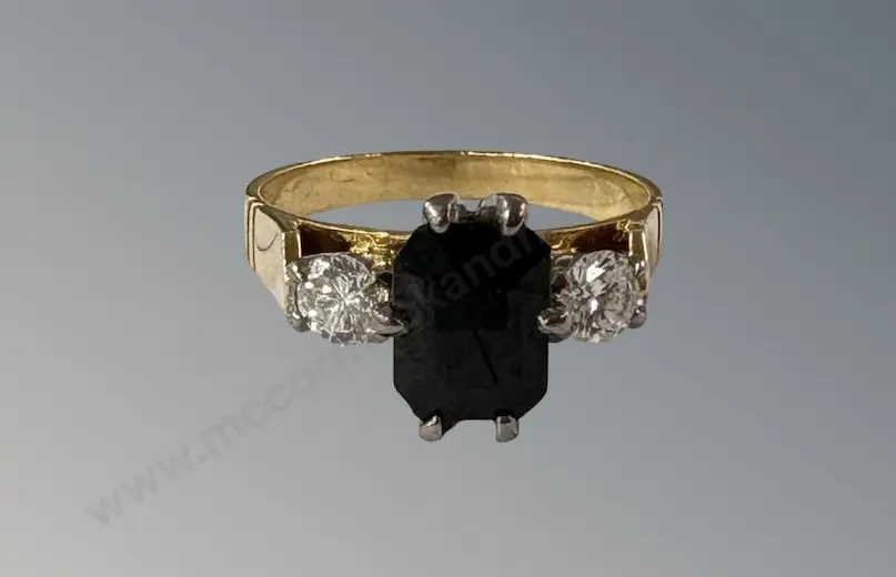 18ct Yellow and White Gold Sapphire and Diamond Ring, Size N, Sapphire 2.13ct, TW4.7gms, Valuation $5800 Image 1++