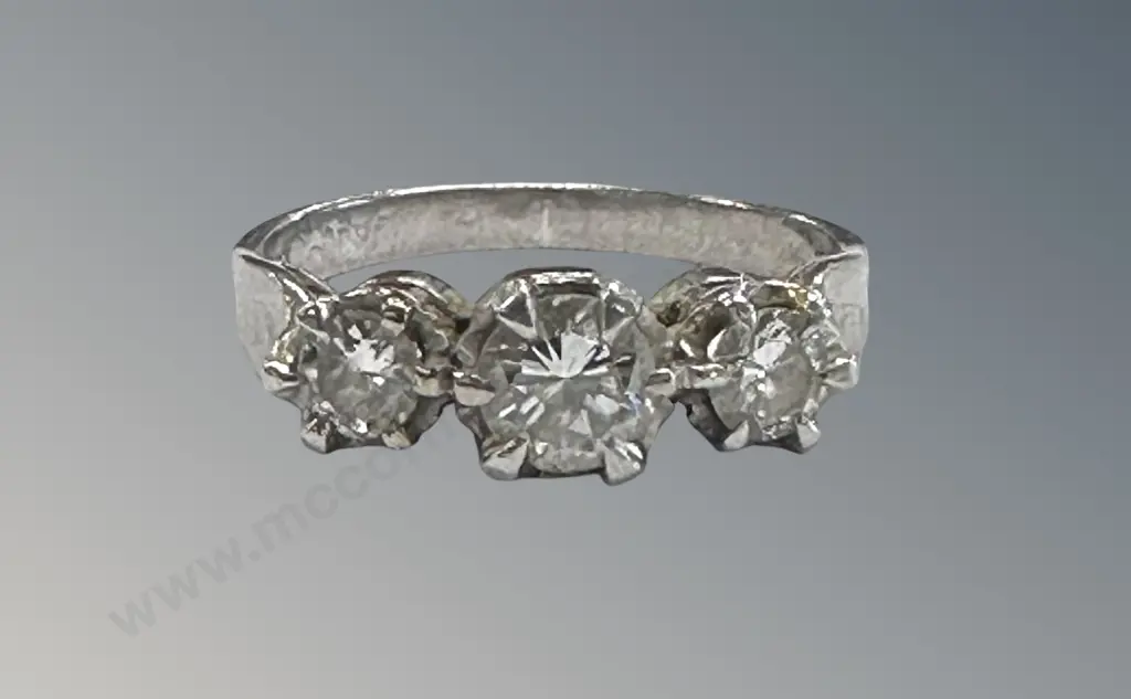 18ct White Gold 3 Stone Diamond Ring, Size M, TW4.4gms Image 1++