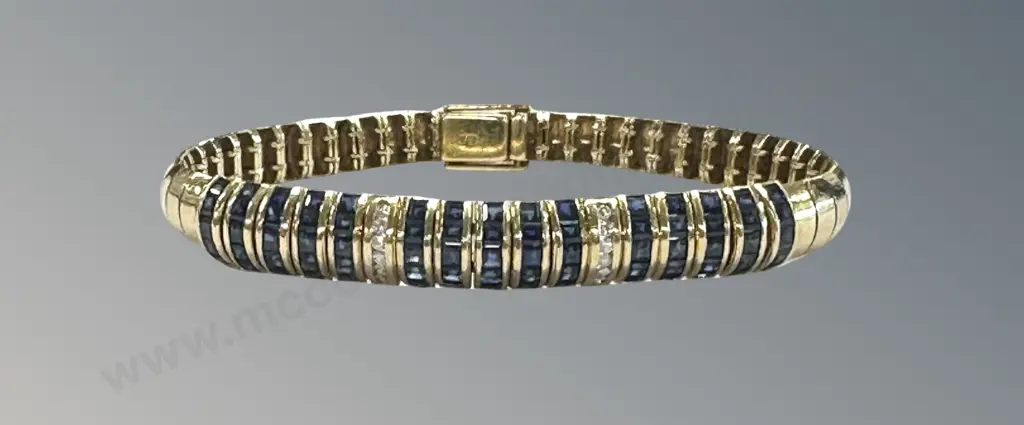 18ct Yellow Gold Diamond and Sapphire Bracelet, L19.5cm, TW27.7gms Image 1++