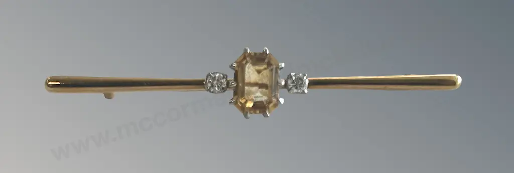 18ct Yellow and White Gold Citrine and Diamond Bar Brooch, TW4.52gms, Valuation $1700 Image 1++