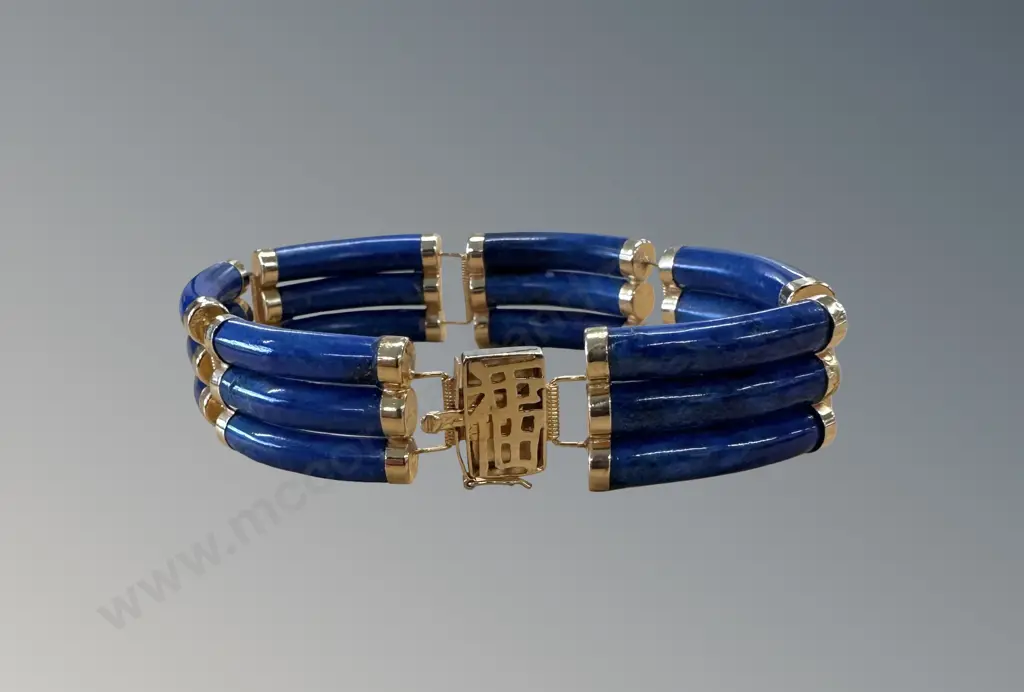 14ct Gold Lapis Lazuli Bracelet, L18cm, TW26.4gms Image 1++