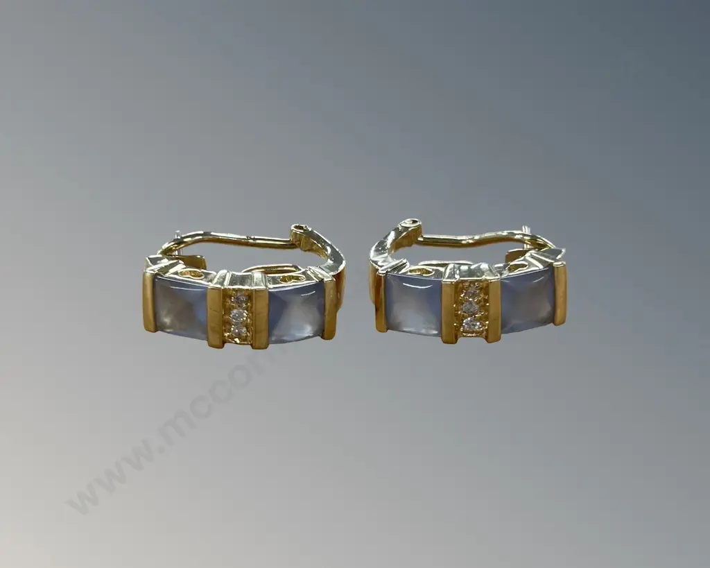 Pair of 18ct Yellow Gold Grey Quartz and Diamond Earrings, TW6.8gms, Valuation $3800 Image 1++