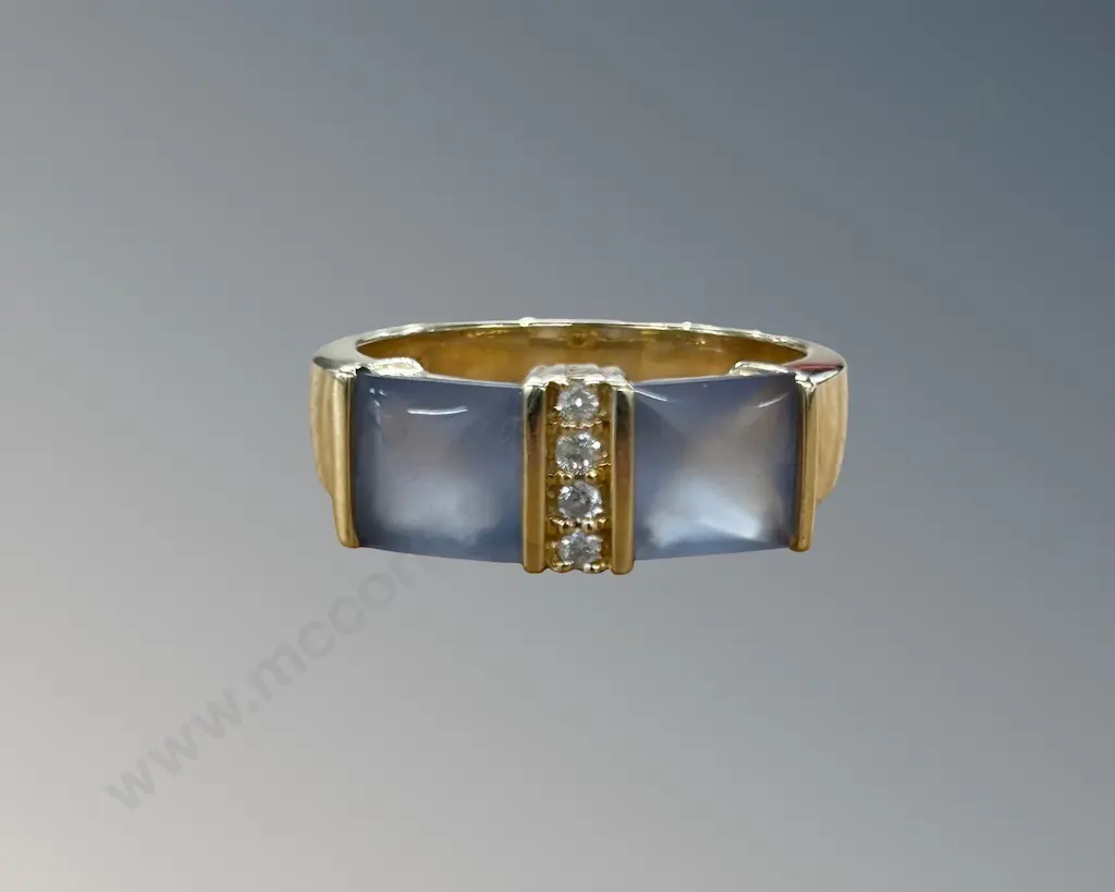 18ct Gold Grey Quartz and Diamond set ring, Size R/S, TW6.56gms, Valuation $3500 Image 1++