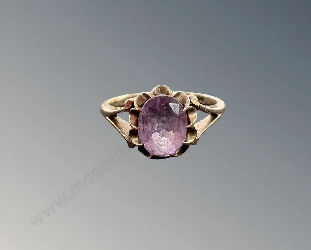 9ct Gold Amethyst Dress Ring, Size L/M, TW2.8gms Image 1++