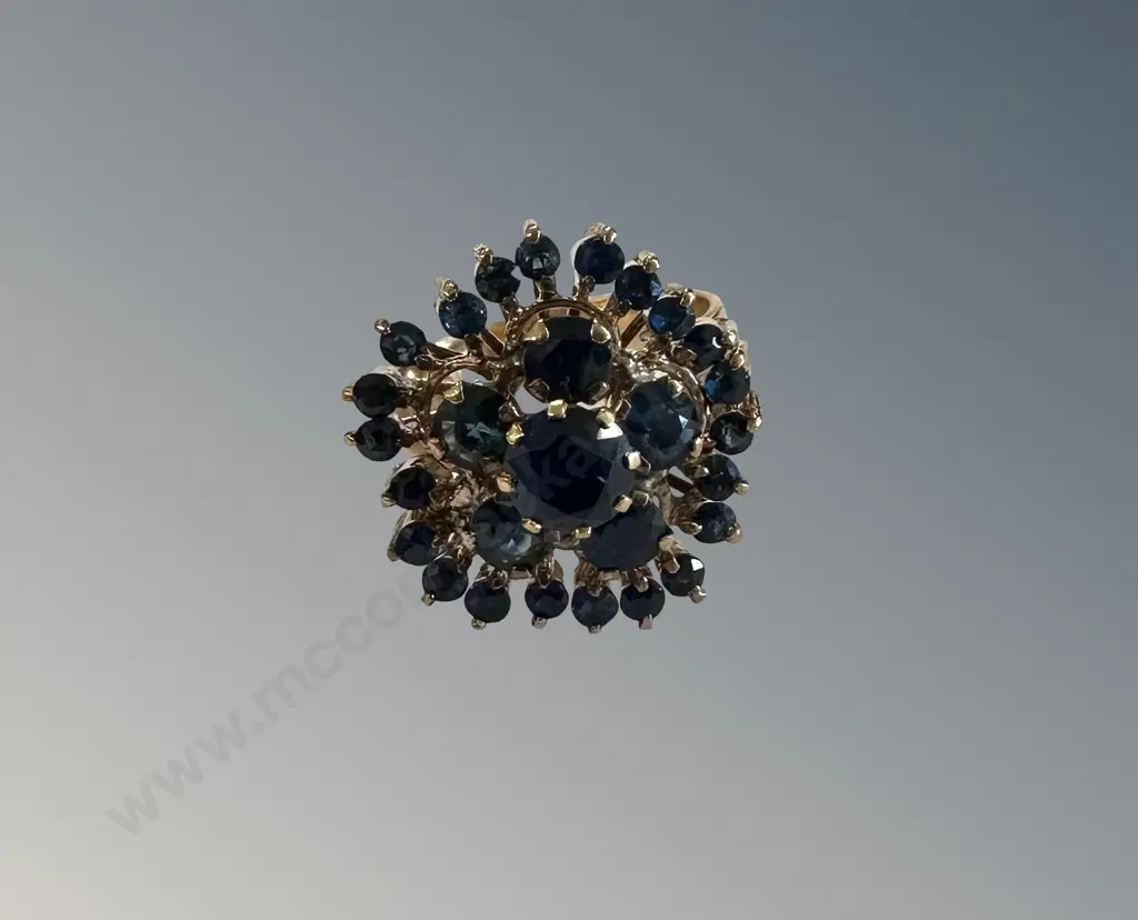 10ct Gold Sapphire Cluster Ring, Size N, TGW2.48gms, TW5.7gms Valuation $2400 Image 1++