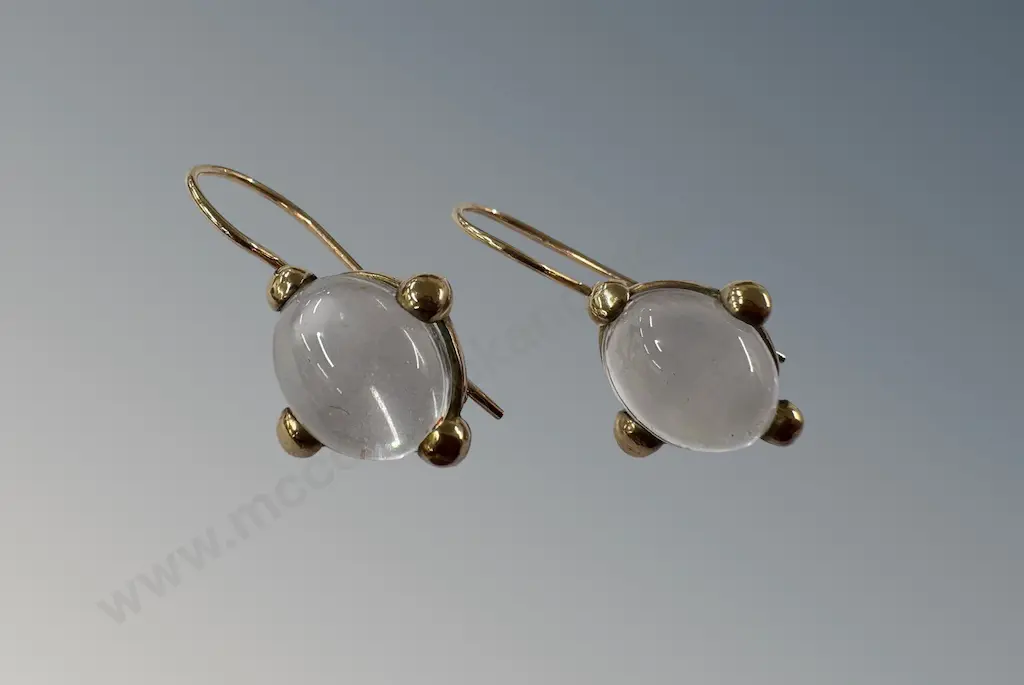 Pair of 9ct Gold and Rock Crystal Earrings Image 1++