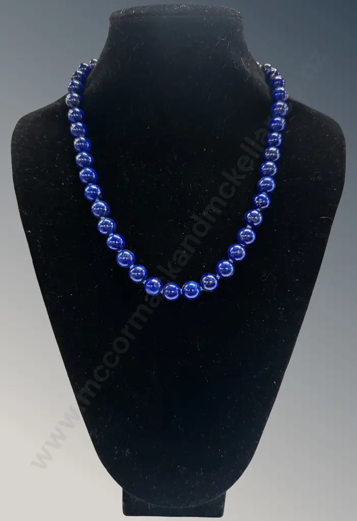 14ct Gold and Lapis Lazuli Hand Knotted Necklace, L51cm including 2x1.5cm clasp Image 1++