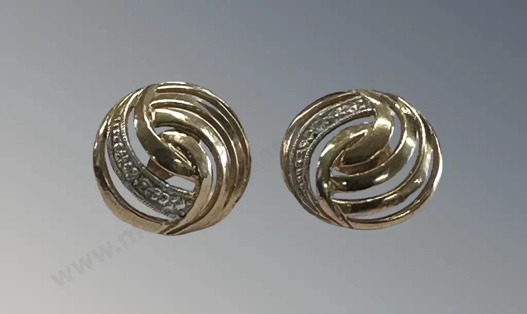 Pair of 9ct Gold and Diamond Earrings, TW1.6gms Image 1++