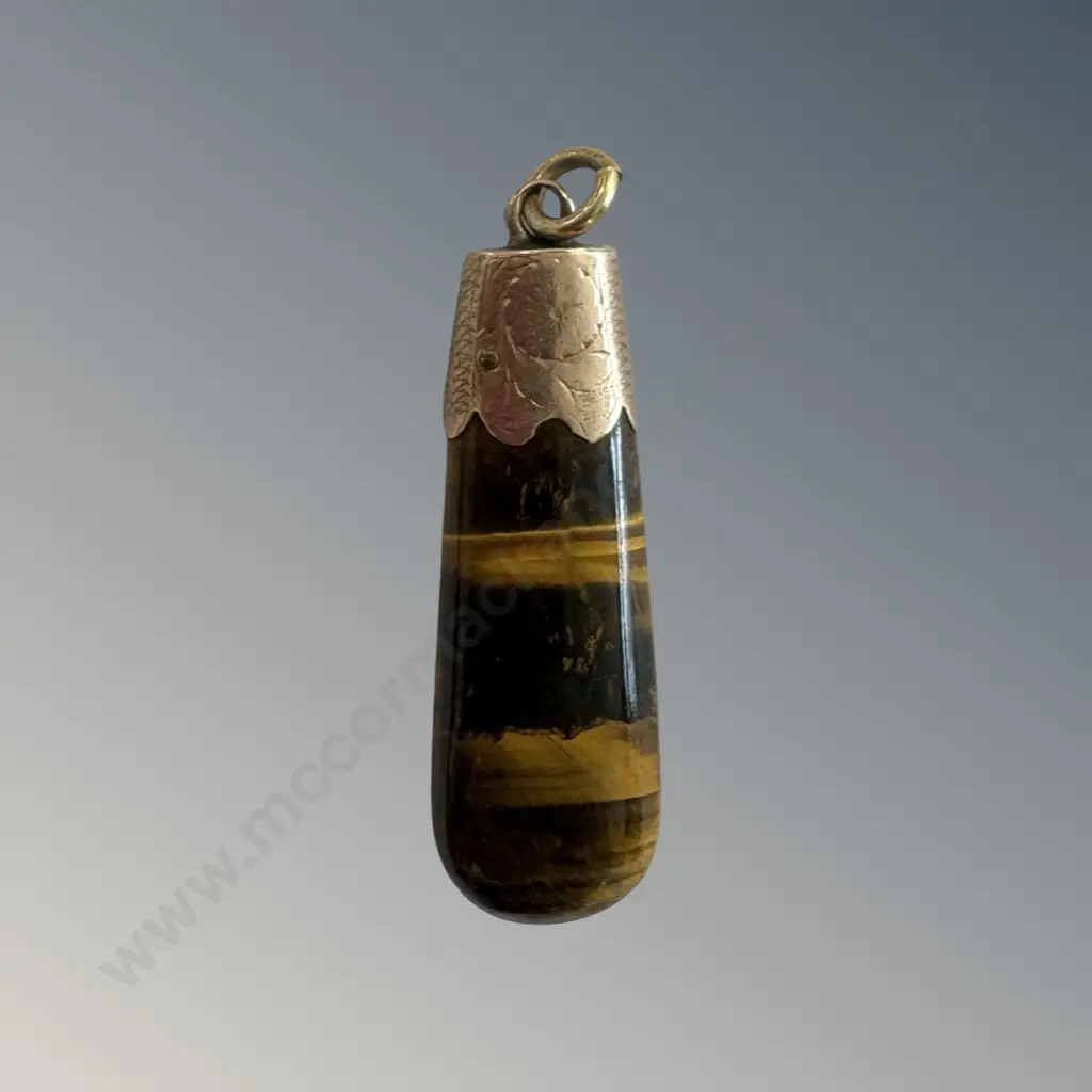 9ct Gold Mounted Tigers Eye Pendant, TW5.8gms Image 1++
