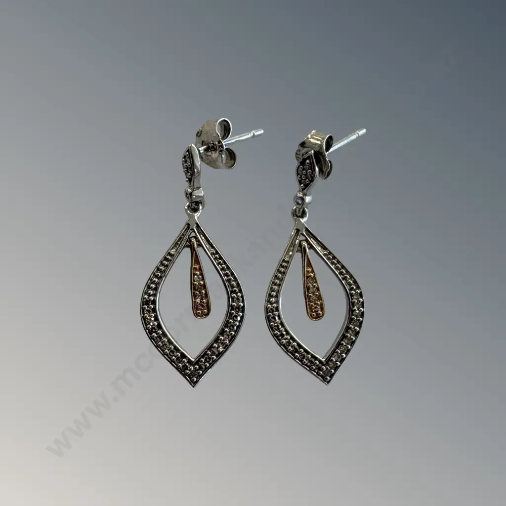 10ct Gold and Sterling Silver Diamond Earrings, TW2.7gms Image 1++
