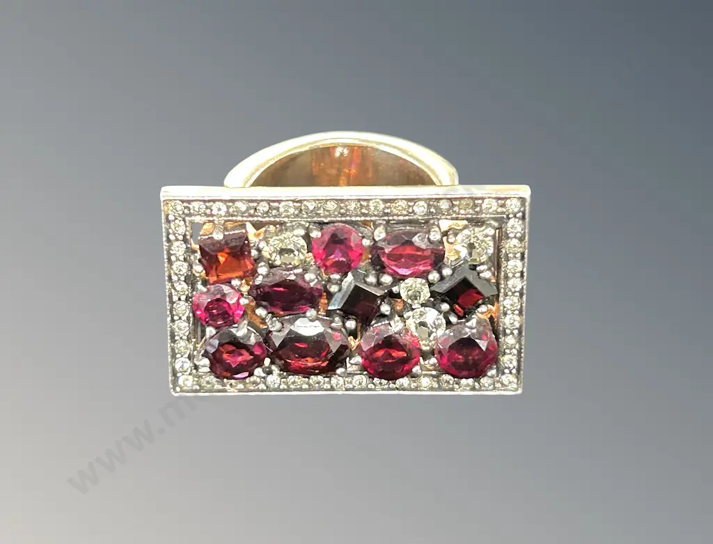 Sterling Silver Rhodolite Garnet and Swarovski Ring, Size M, TW18.7gms Image 1++