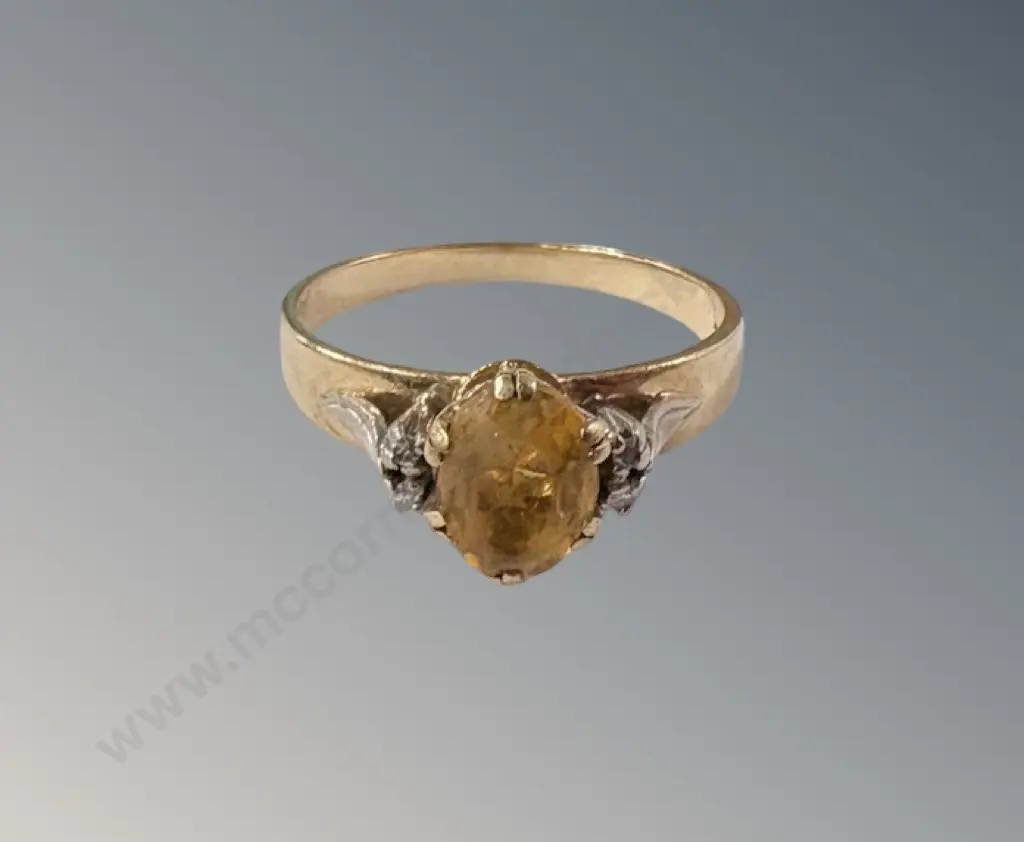 9ct Gold Topaz and Diamond Ring, Size P/Q, TW3.2gms Image 1++