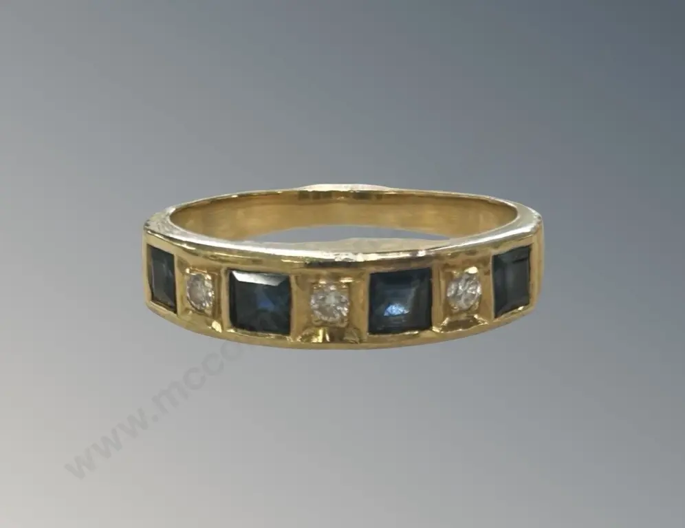 18ct Diamond and Sapphire Ring, Size M/N, TW4.1gms Image 1++