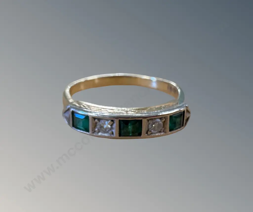 18ct Gold Emerald and Diamond Bridge Ring, Size P, TW3.2gms Image 1++