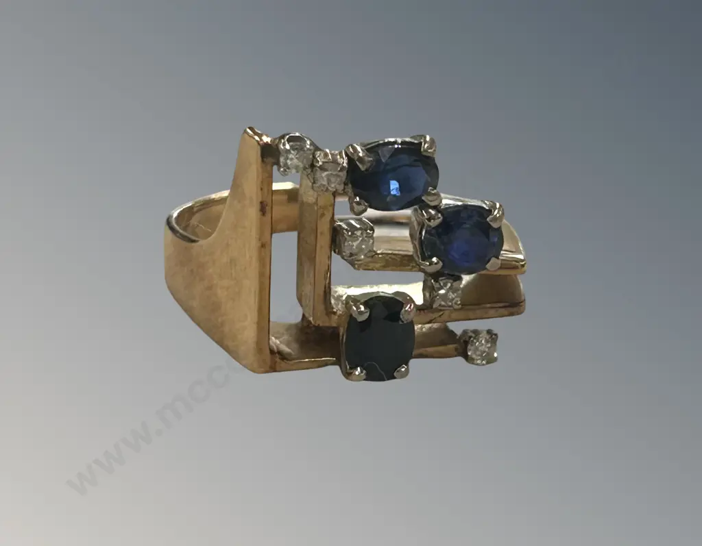 14ct Diamond and Sapphire Dress Ring, Size M, TW6.1gms Image 1++