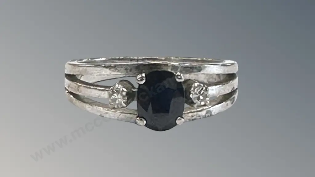 18ct White Gold Sapphire and Diamond Ring, Size M, TW3.7gms Image 1++