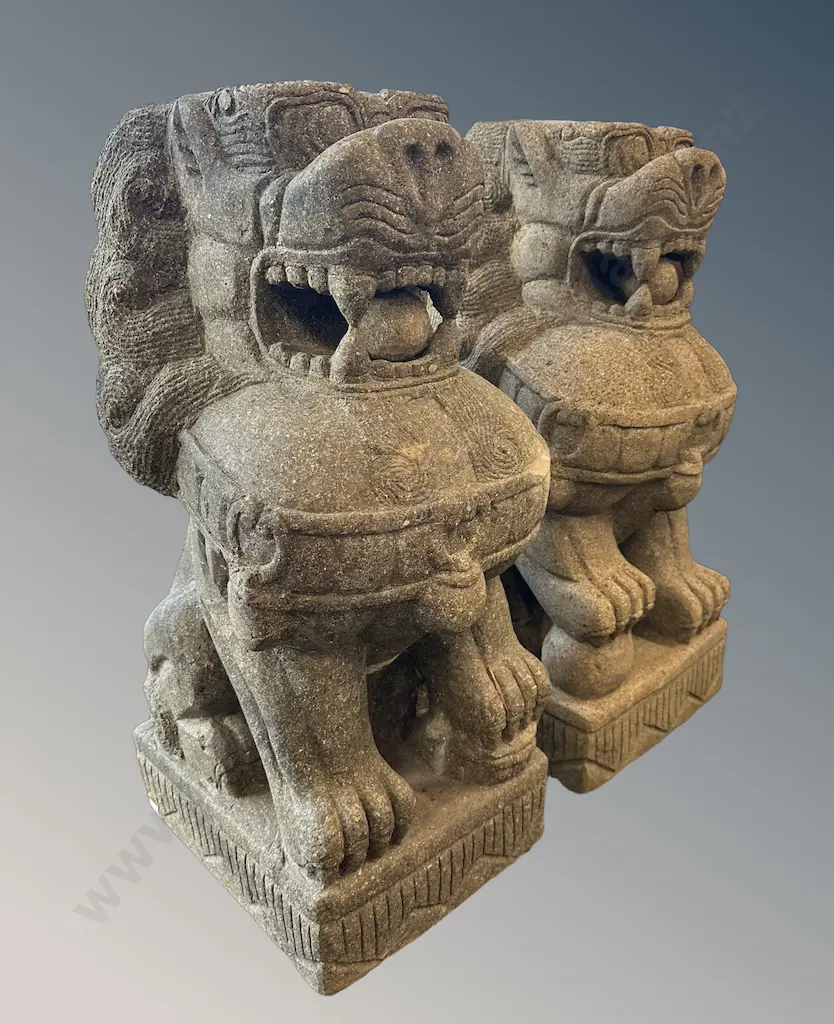 Pair of Large River Stone Foo Dogs H80xD36cm Image 1++