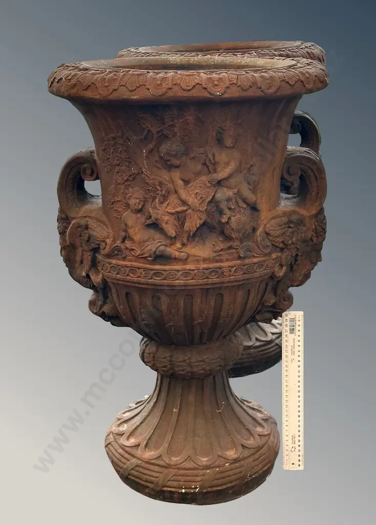 Stone Two Handled Urn with Cherubic and Floral Motifs, H78xD46cm Image 1++
