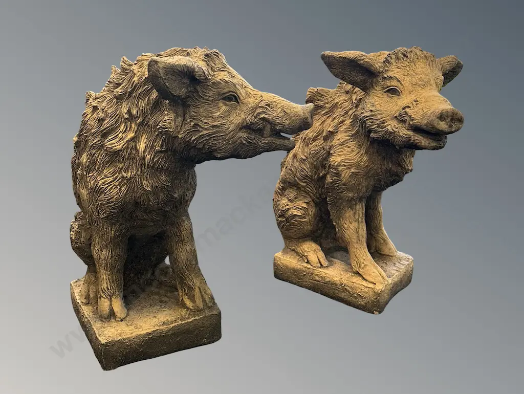 Pair of Stone Wild Boars H55xL33cm Image 1++