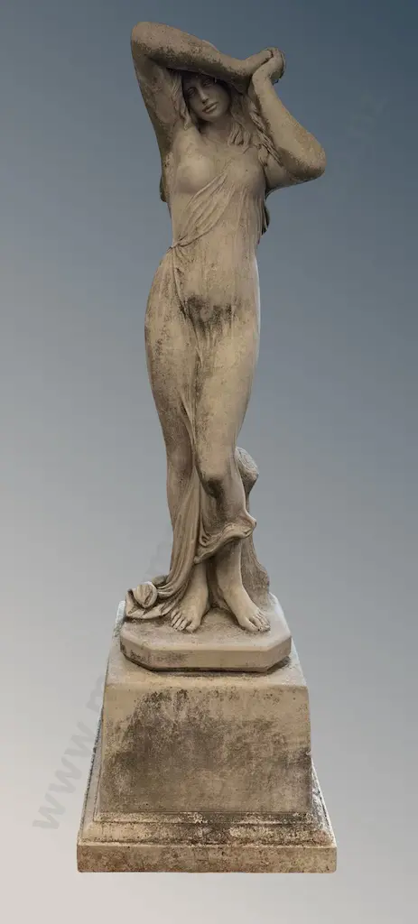 Stone Figurine on Plinth - Shy Maiden, H152xW47cm Image 1++