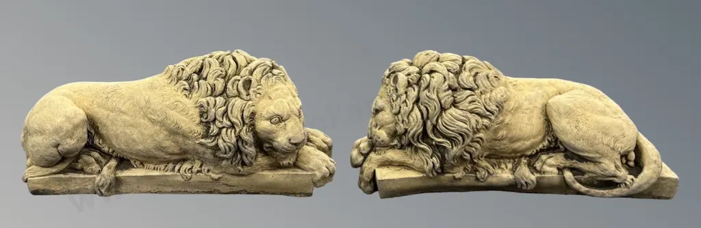 Pair of Stone Canova Lions L30cm Image 1++