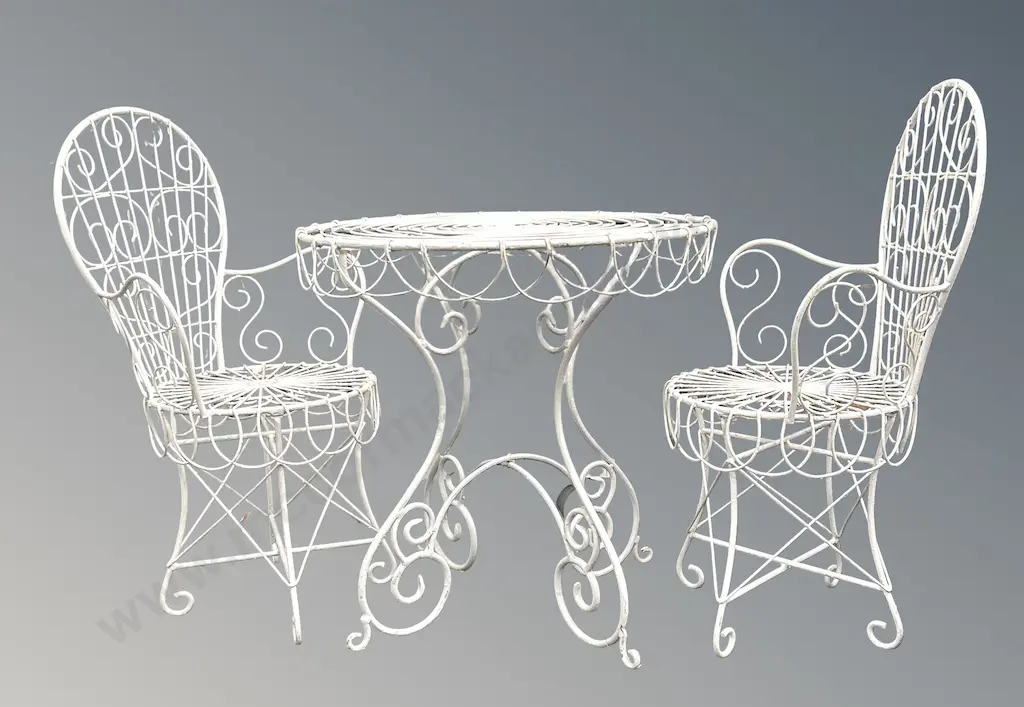 French Wirework Outdoor Cafe Table and Two Chairs H70xD70cm Image 1++
