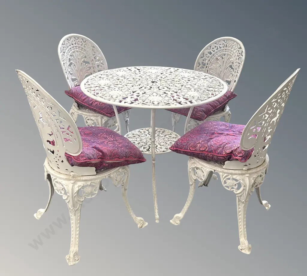 Masport New Zealand Made Cafe Table & Four Chairs with Cushions Image 1++