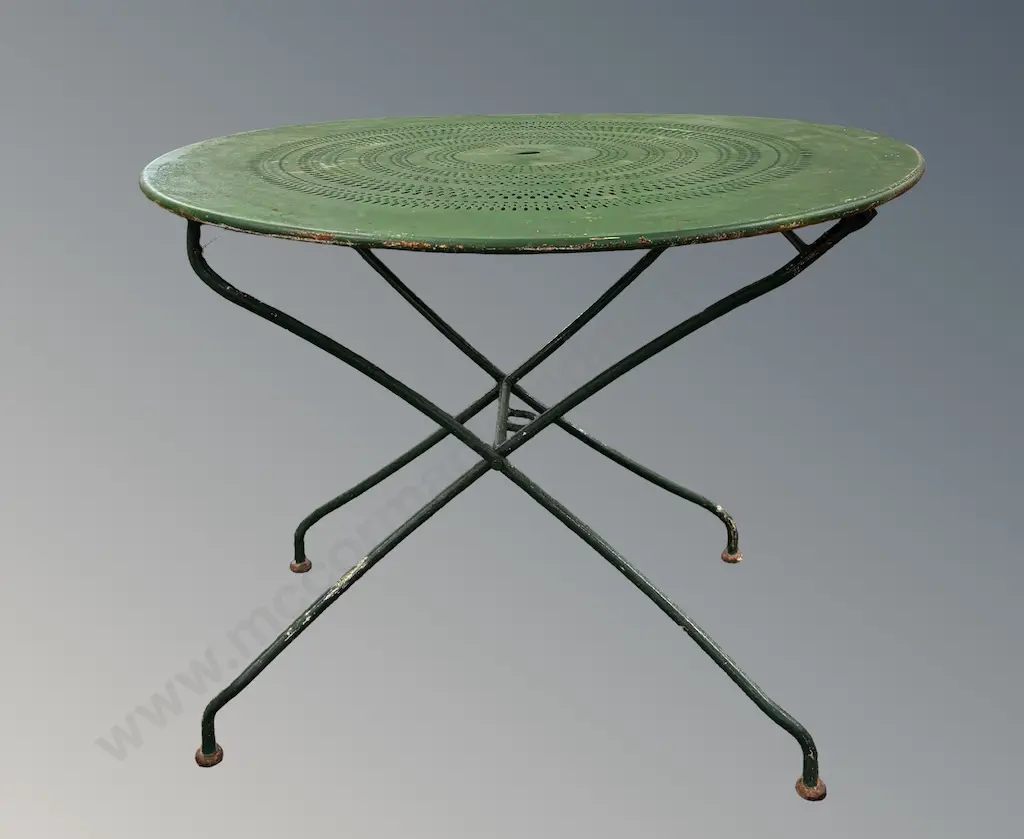 French Distressed Green Metal Cafe Table H72xD96cm Image 1++