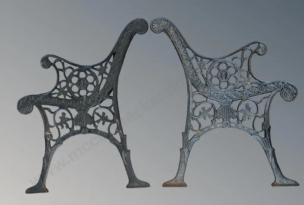 Pair of Cast Iron Decorative Bench Seat Ends, H70xW65cm Image 1++