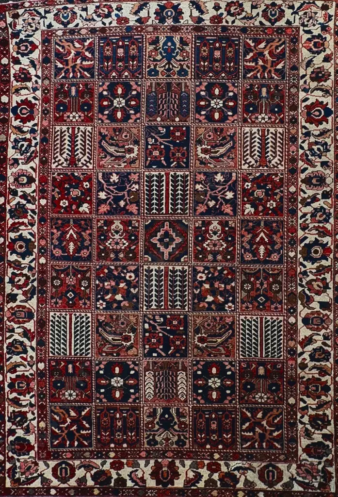 Bakhtiari Persian Rug - Navy, Purple and Cream Tones, 296x207cm Image 1++