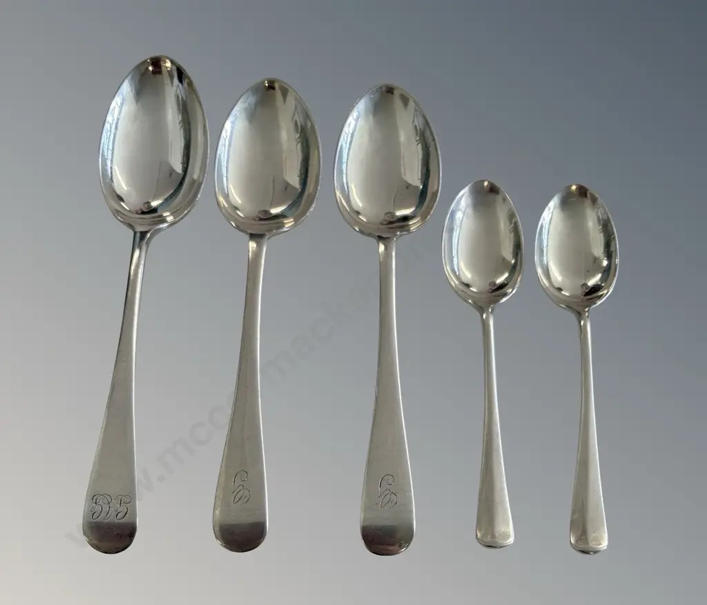 Five Sterling Silver Teaspoons, TW61gms Image 1++