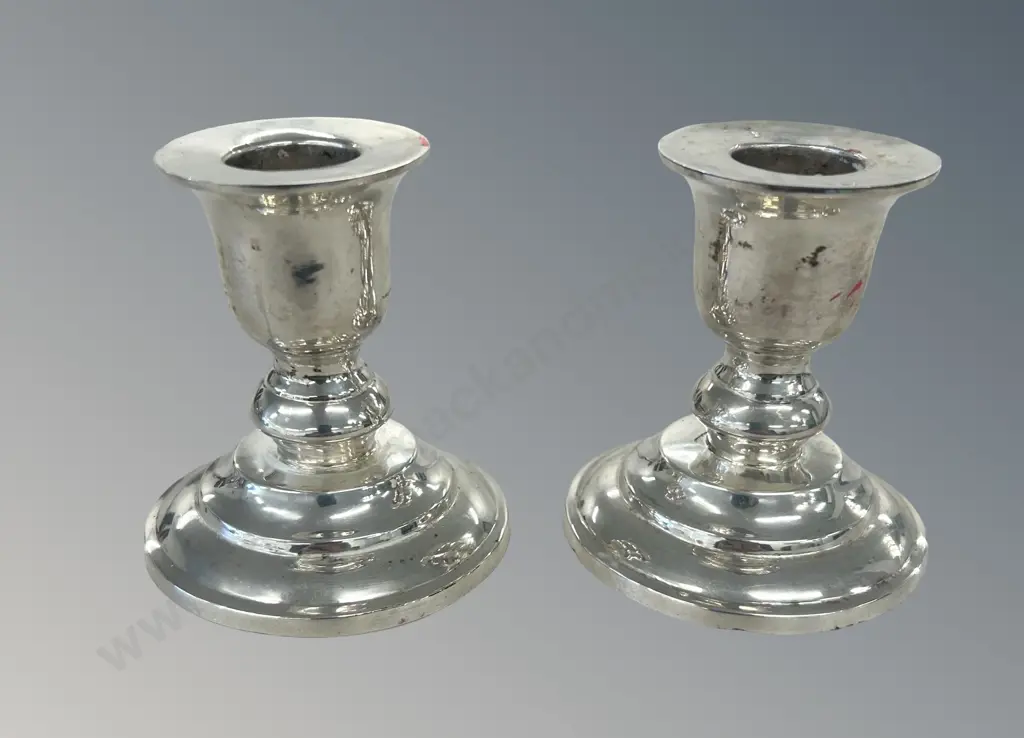 Pair of Sterling Silver Candlesticks H8cm, weighted bases TW425gms Image 1++