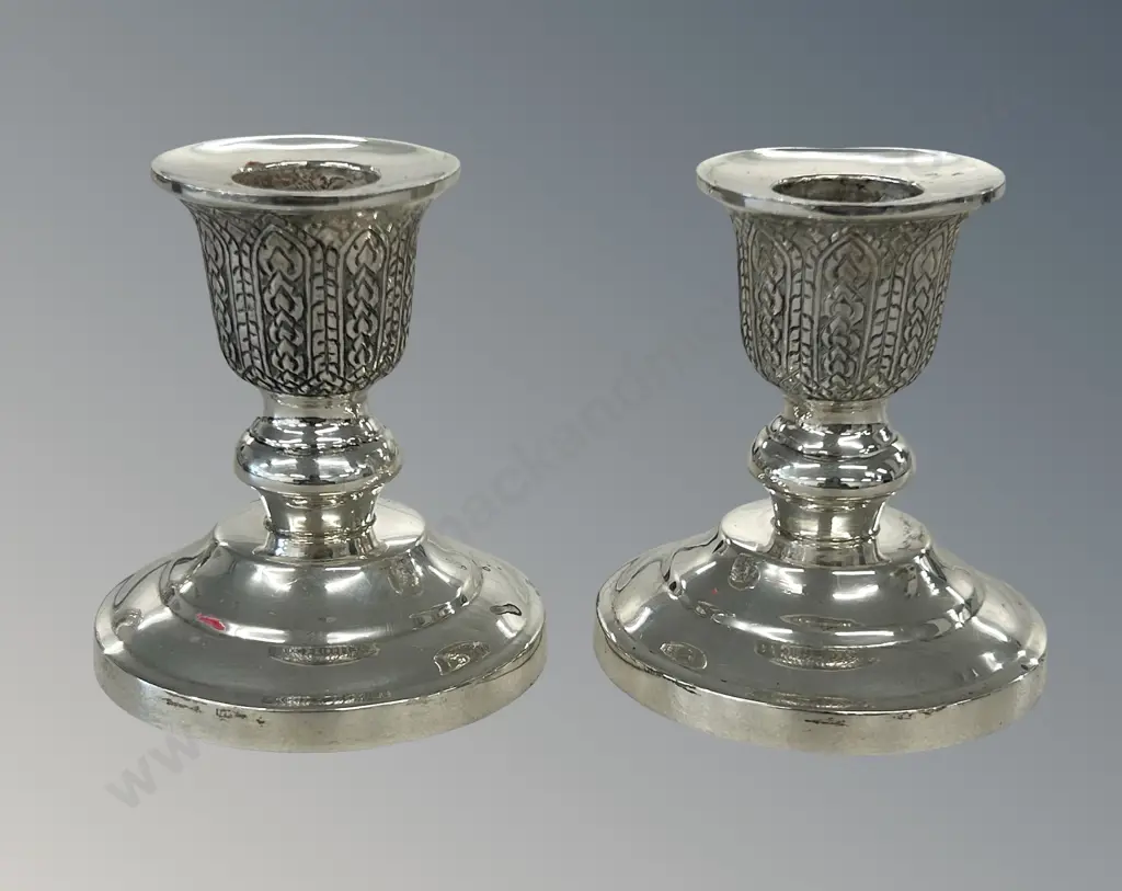 Pair of Sterling Silver Candlesticks H9cm, weighted bases TW433gms Image 1++