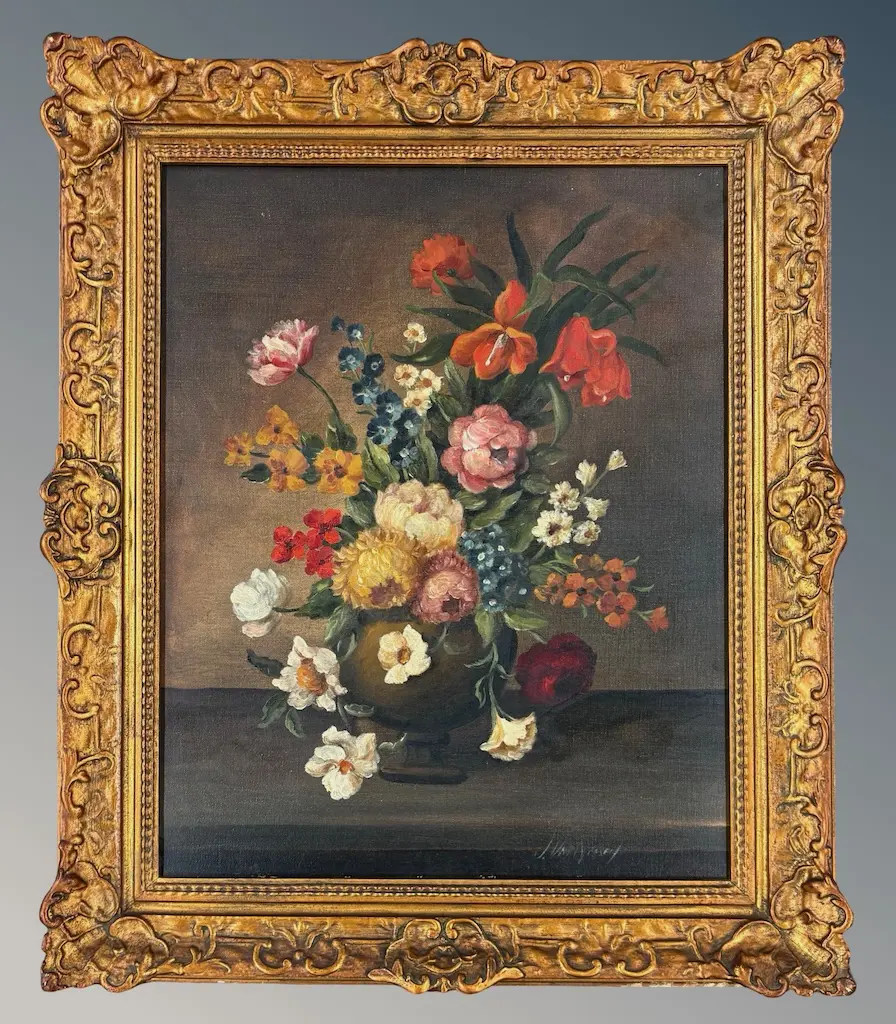 Signed - Floral Still Life, oil on canvas, 500x400mm Image 1++