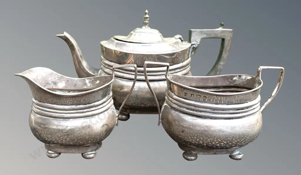 Sterling Silver Teapot, Sugar Bowl and Creamer, TW522gms Image 1++
