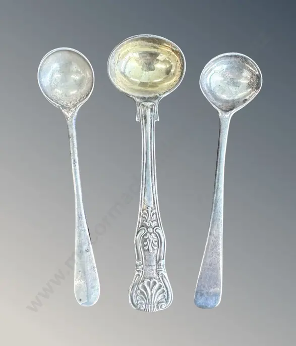 Three Sterling Silver Mustard and Salt Spoons TW48gms Image 1++
