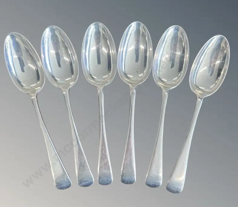 Set of Six Sterling Silver Rats Tail Spoons, TW366gms Image 1++