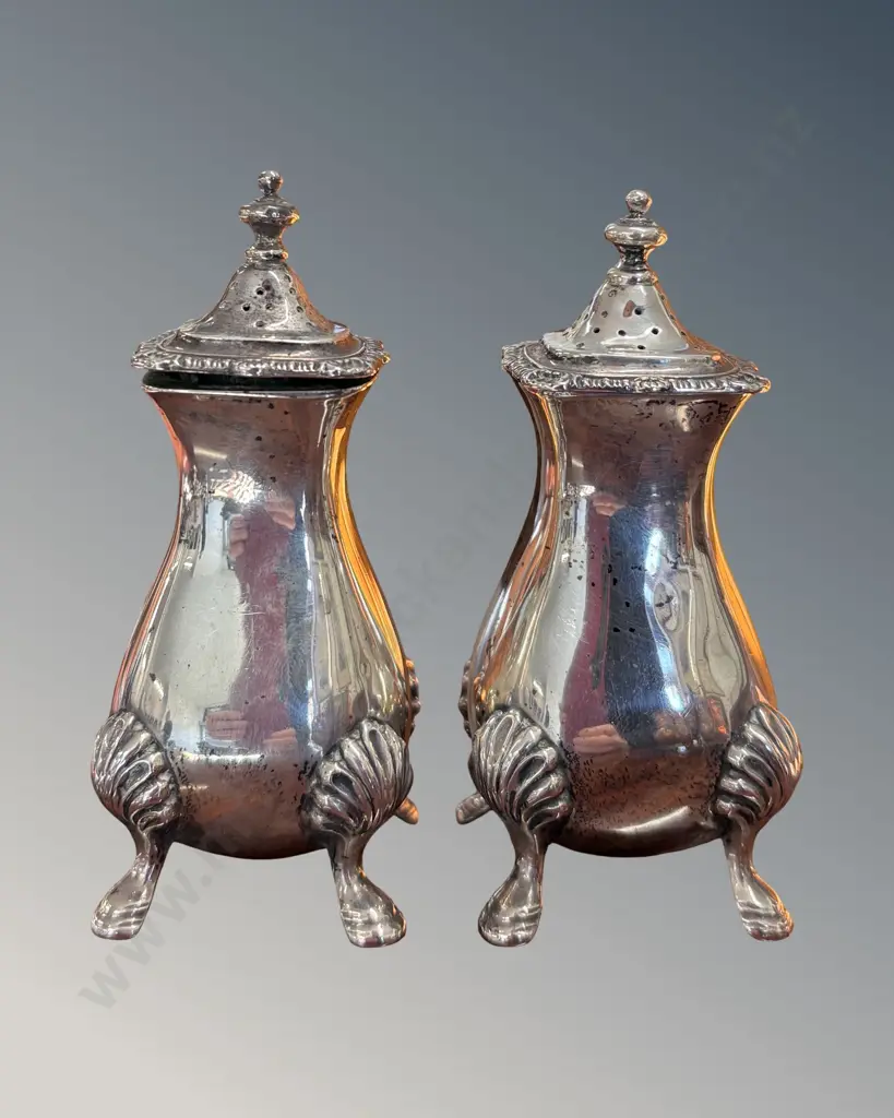 Two Sterling Silver Pepper Pots, Birmingham 1921, TW140gms Image 1++